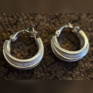 Vintage Silver Textured Hoop Earrings